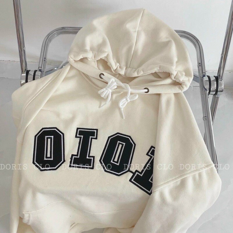 Áo khoác Hoodie có mũ form rộng thêu chữ nổi OIOI kiểu dáng UNISEX cho nam nữ