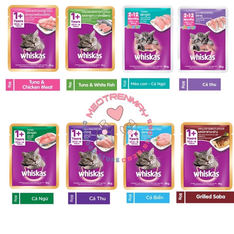 1 thùng pate WHISKAS 24 gói cho mèo con và mèo lớn, pate cho mèo thức ăn cho mèo