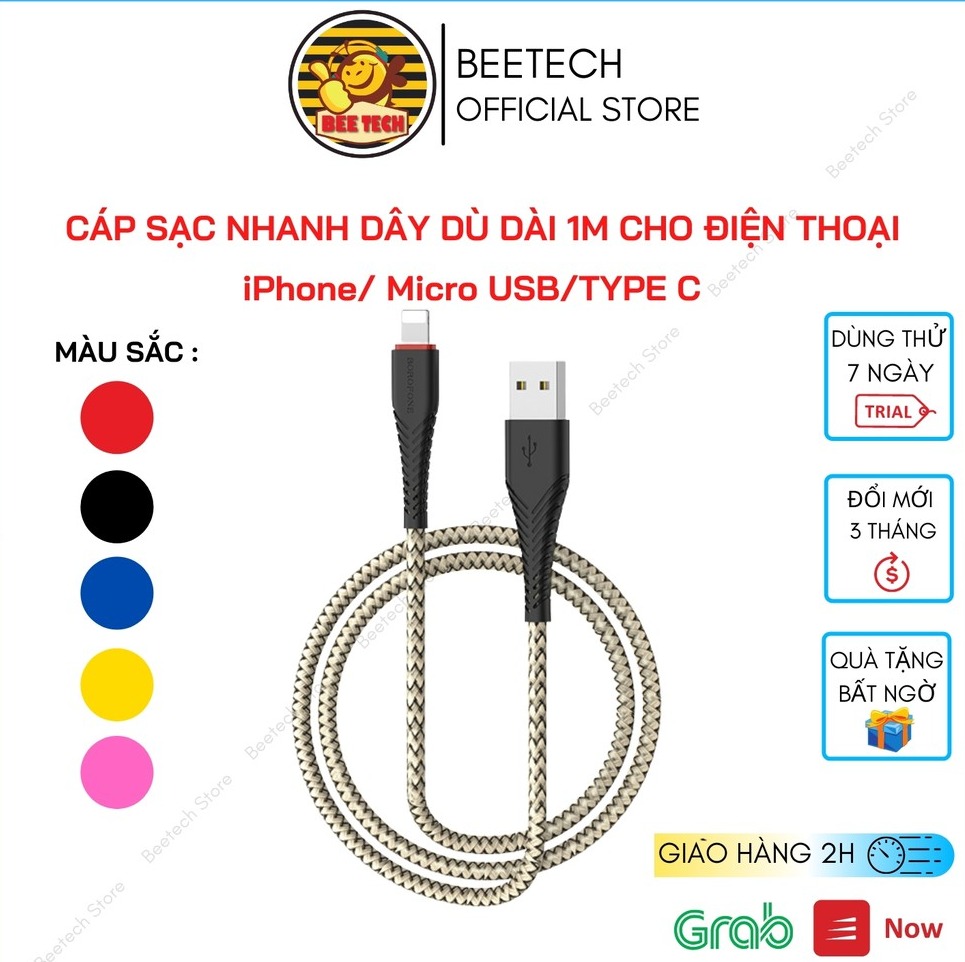 Cáp sạc bọc dù, dây sạc dài 1m cho iPhone/MicroUSB/TypeC - Beetech