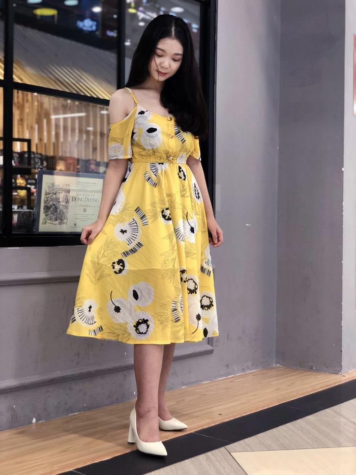 [HCM]ĐẦM MAXI HOA VÀNG RỚT VAI TRẺ TRUNG MISA FASHION MS337 công sở dự tiệc dạo phố