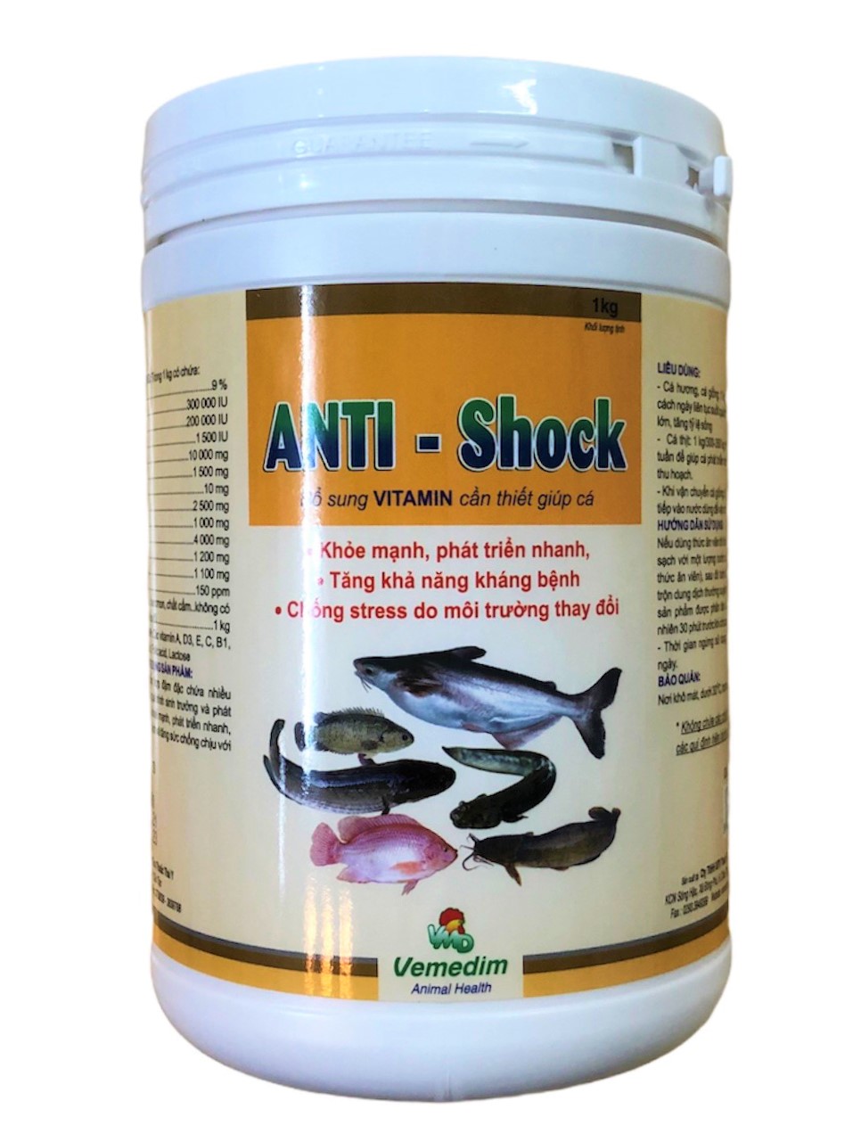 Vemedim Anti-Shock cá bổ sung vitamin tăng đề kháng giúp cá khỏe lon 1kg Lonton