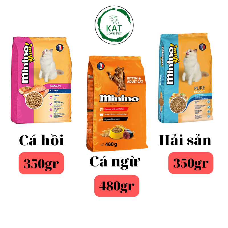 Thức ăn cho mèo, hạt cho mèo MININO mọi lứa tuổi - Gói 350gr 480gr