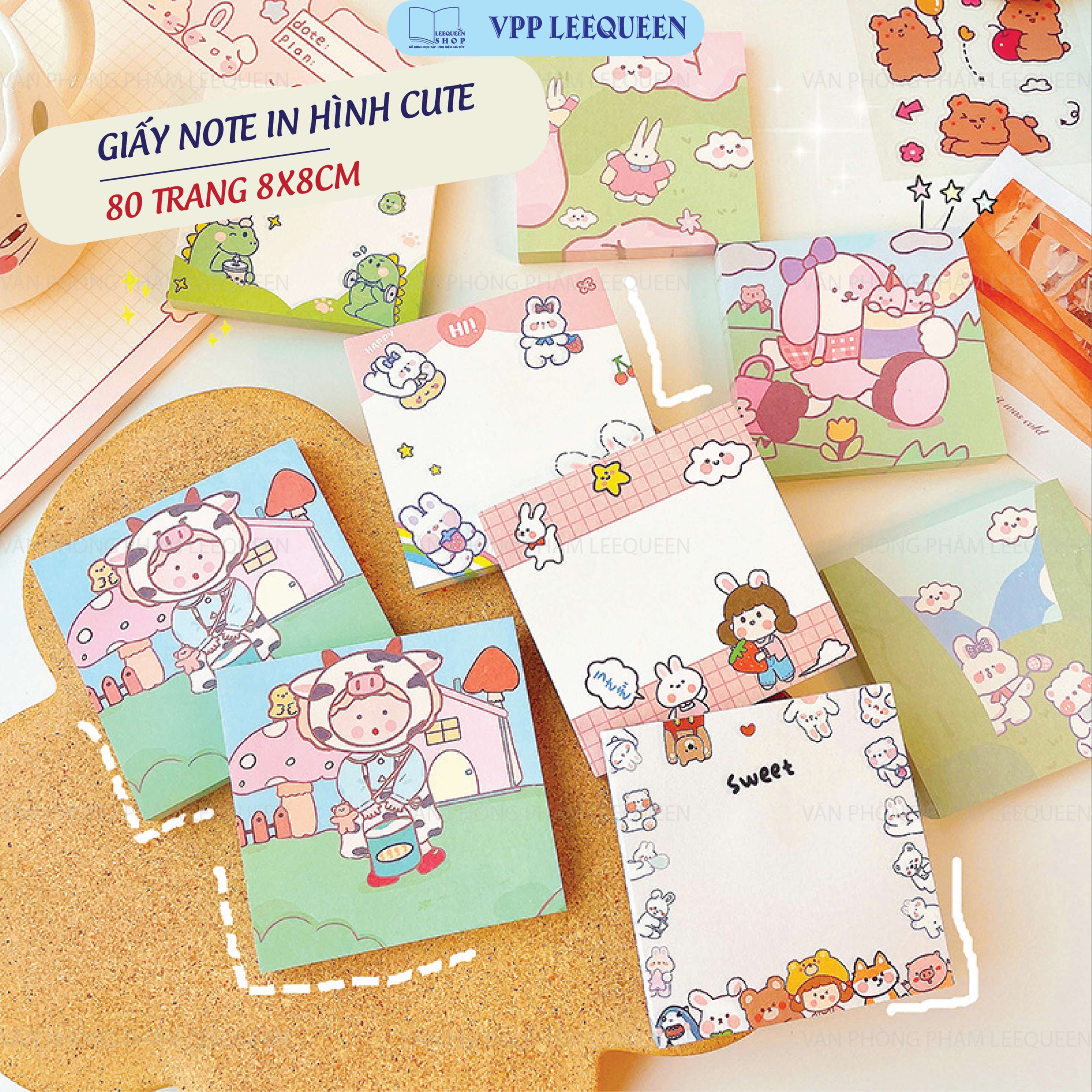 Tệp Giấy Note Ghi Chú in nhiều hình nhiều mẫu siêu cute 80 tờ