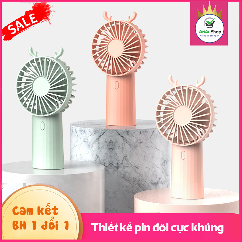 Quạt mini cầm tay để bàn sạc pin thiết kế 2 viên pin khủng 5000mah thời gian sử dụng đến 9h - quạt cầm tay mini - quạt mini cầm tay