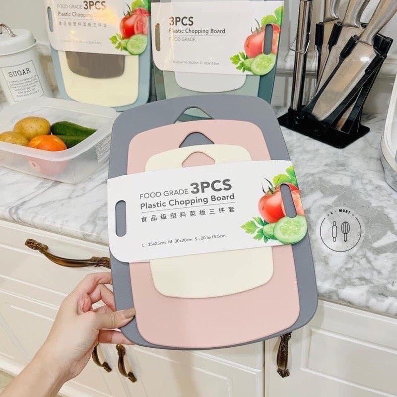Thớt 3 món, bộ thớt nhựa kháng khuẩn, cao cấp chống nấm mốc cực tốt, an toàn cho sức khỏe