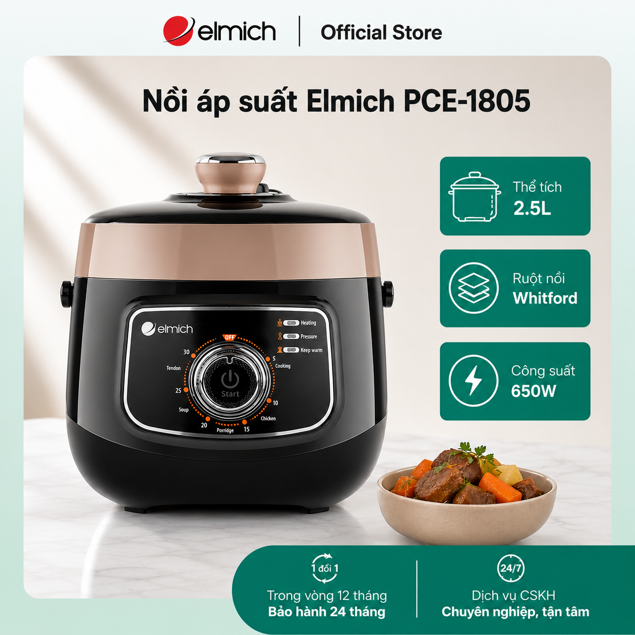 (Chỉ 15-17.07)Nồi áp suất Elmich PCE-1805 thể tích 2,5L