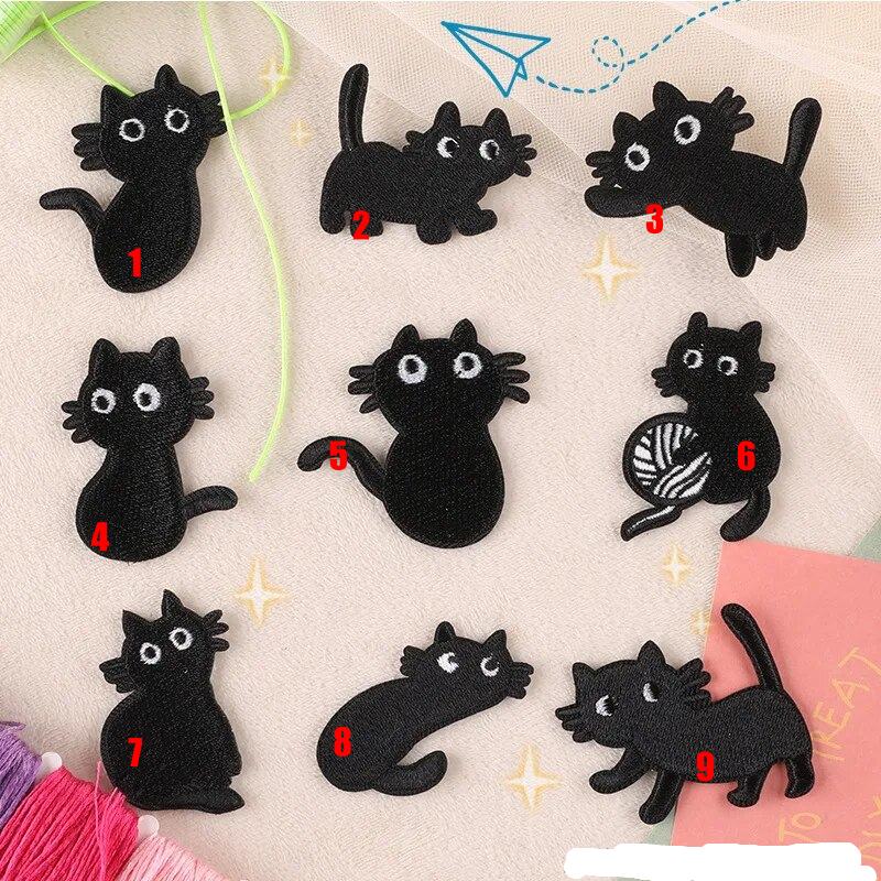 Sticker ủi nhiệt thêu logo hình con mèo đen - Miếng vá ủi quần áo hình con mèo đen N24