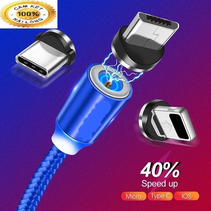 Cáp Sạc Nam Châm Bọc Dù Đa Năng, Led Phát Sáng Đầu Hit Xoay 360 Độ Chống Xoắn Chống Rối, cáp sạc Lightning Type C Micro USB, cáp sạc iphone samsung oppo xiaomi, cáp sạc điện thoại, dây cáp sạc điện thoại từ tính