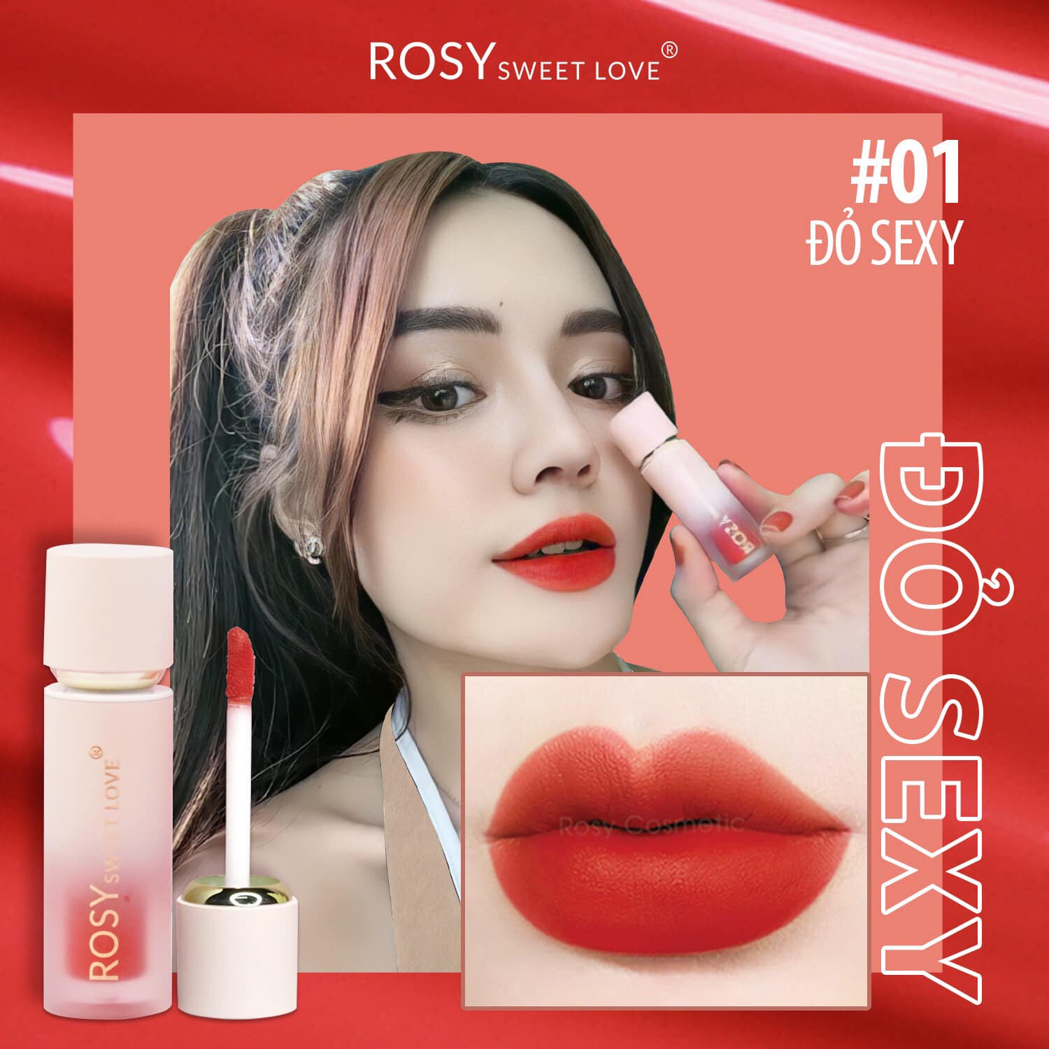 Son lì son kem rosy không chì cao cấp chính hãng 6 màu mua 2 son tặng 1 dưỡng môi
