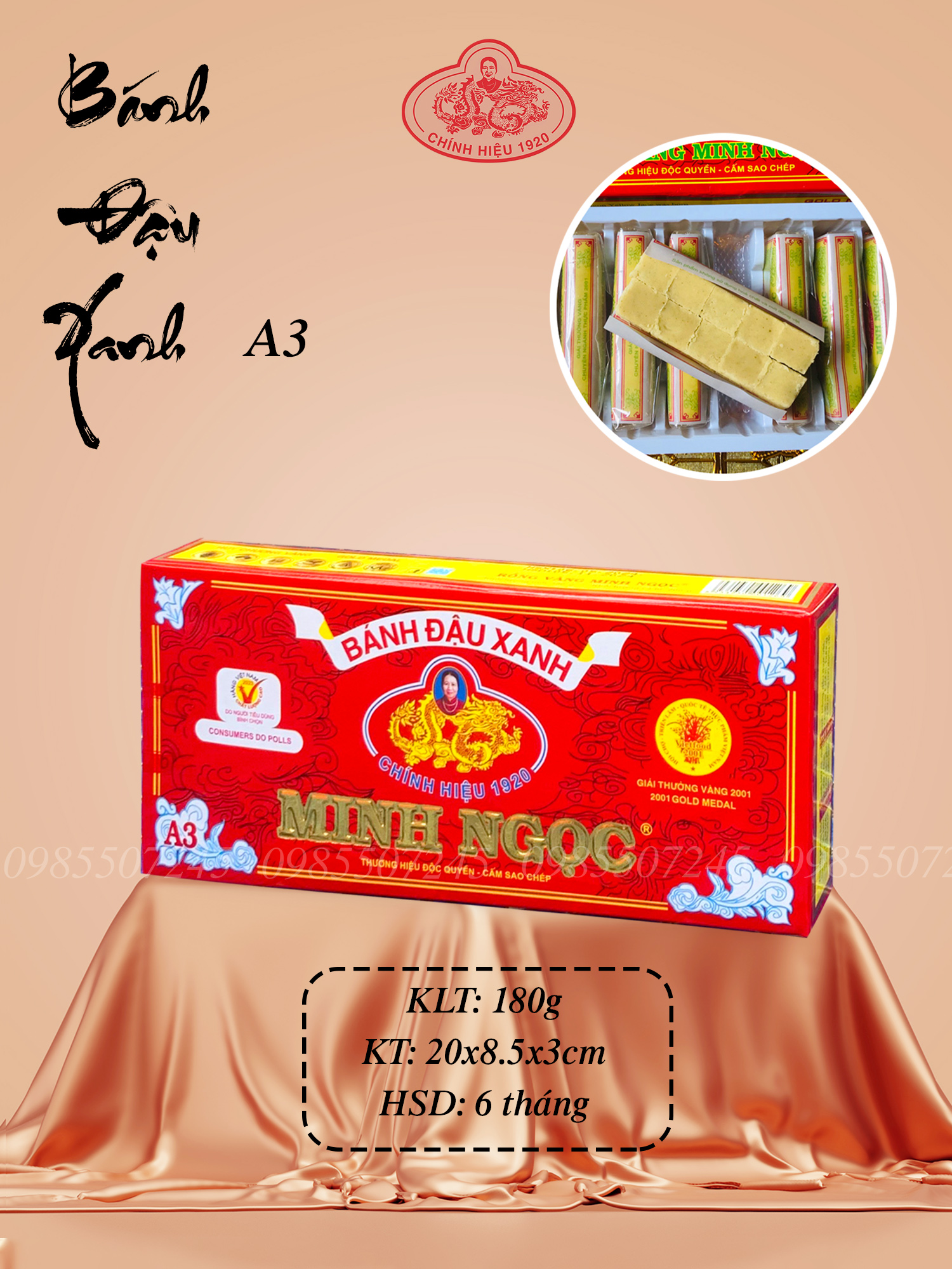 Bánh đậu xanh rồng vàng Minh Ngọc A3 180g