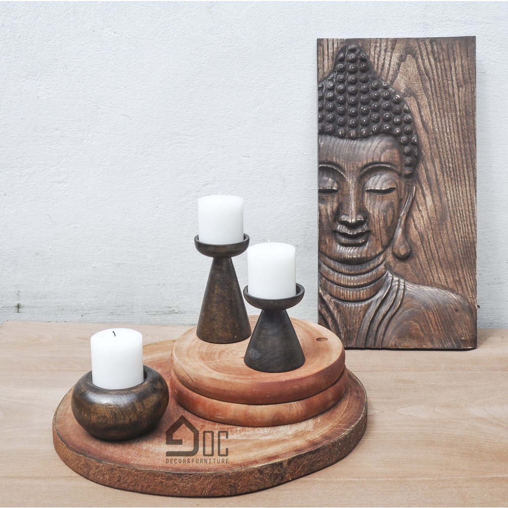 Chân nến, đế nến gỗ phong cách vintage làm quà tặng, trang trí góc decor