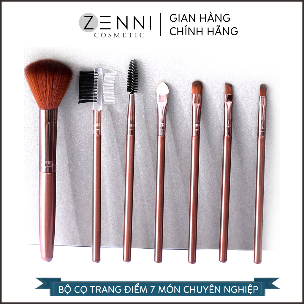 [GIÁ SỐC] Bộ cọ trang điểm 7 cây cán dài chất liệu lông mịn bám phấn tốt, màu nâu cafe cực sang chảnh - Zenni