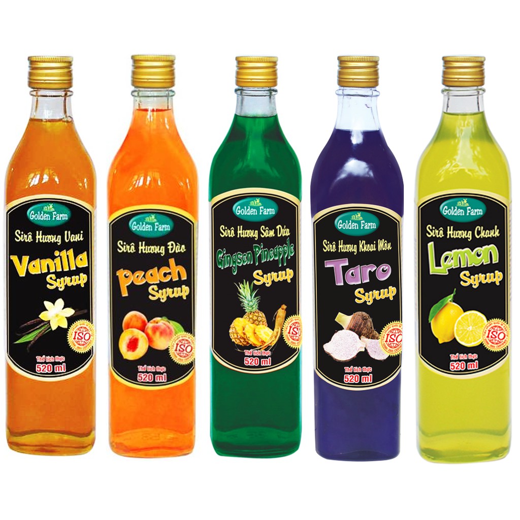 Siro Golden Farm chai thủy tinh 500ml các mùi