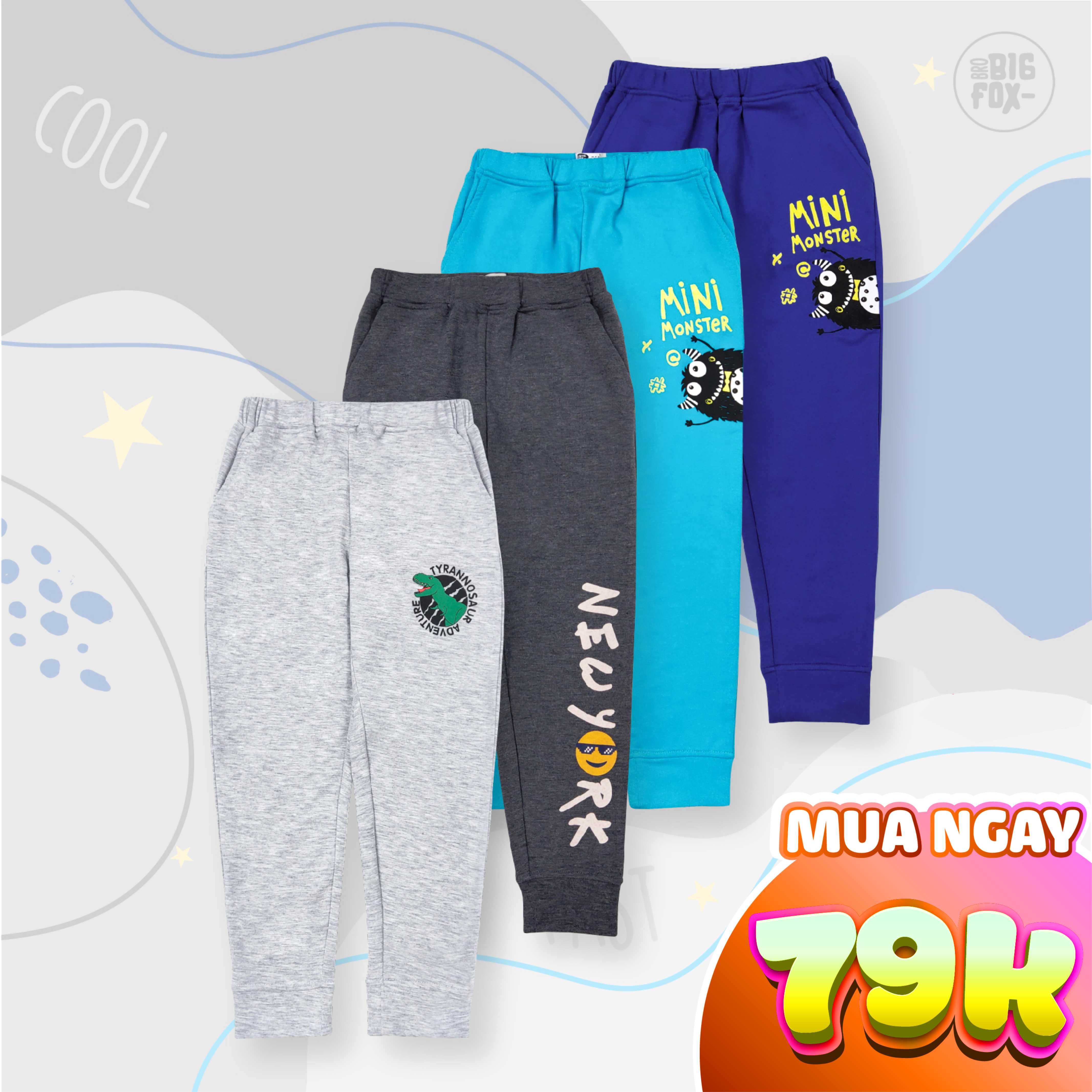 Quần Thu Đông Cho Bé Trai BigFox Missmeow Tới Size Đại. Quần Nỉ Trẻ Em In Hình 2-11