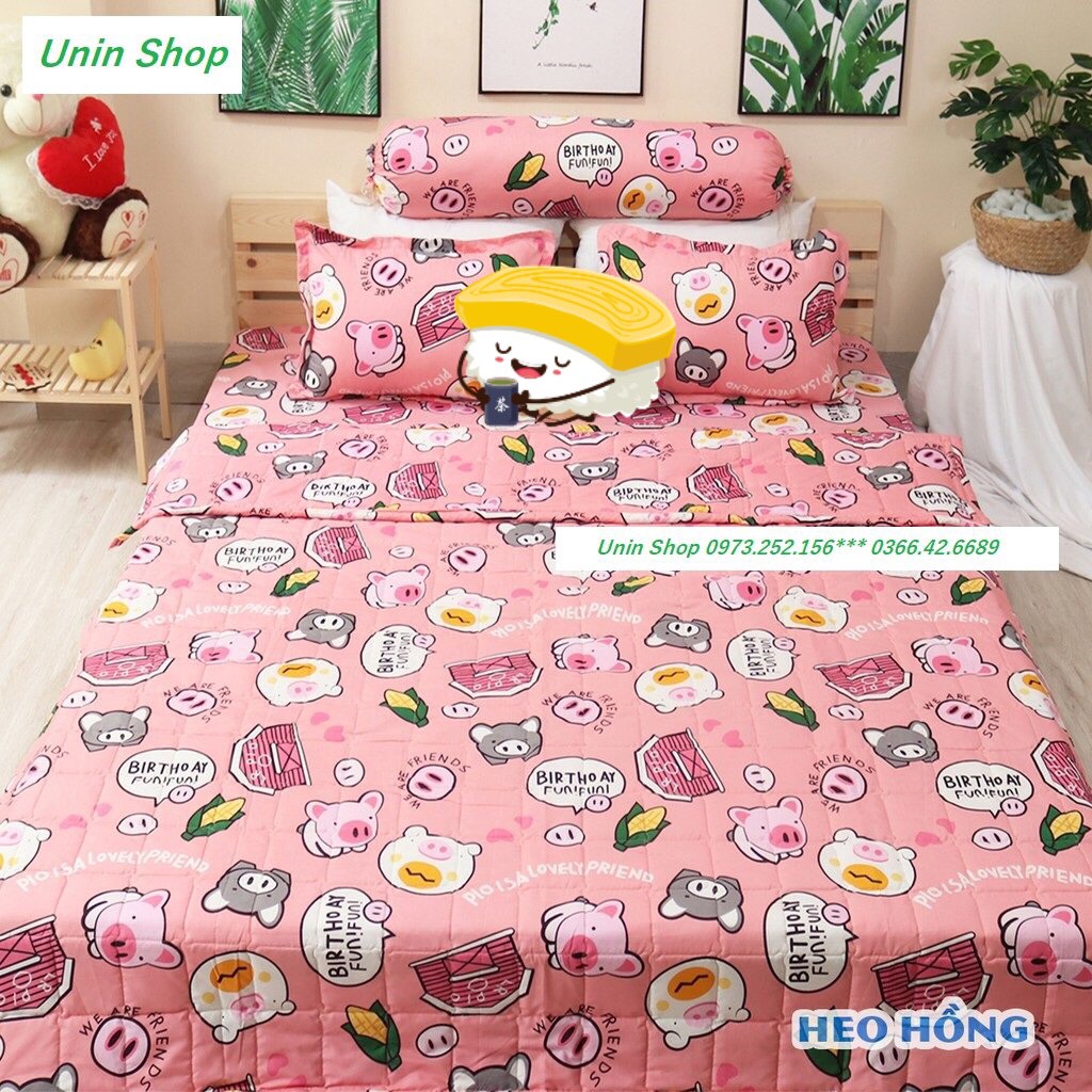 (Siêu đẹp) Mền trần gòn, chăn hè chần bông 3 lớp poly cotton thoáng khí mẫu HEO NHÍ NHỐ- Loại bông sạch, đẹp Q