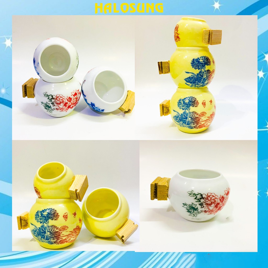 Cóng chim họa mi, chào mào chất liệu gốm sứ cao cấp họa tiết siêu đẹp (Đủ bộ) - Combo 3 cóng sứ chào mào, chim họa mi PK82