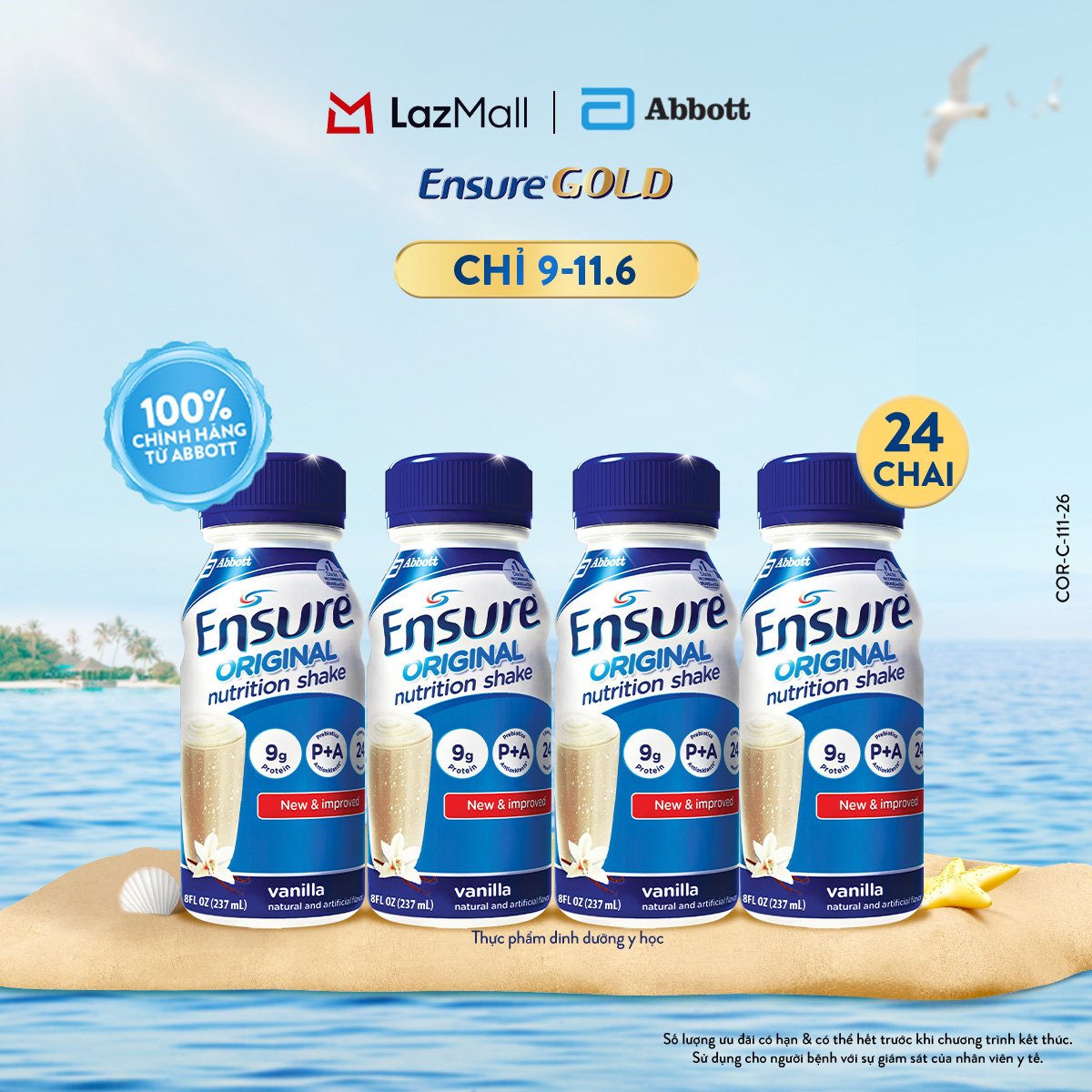 [CHỈ 11.06 GIÁ TỐT MUA NGAY-SLCH] Thùng 24 Chai Sữa Nước Ensure Abbott Hương Vani 237ml [bao bì thay đổi theo từng đợt nhập hàng]