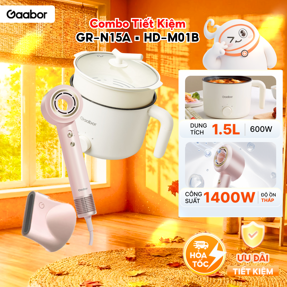 Combo 024  Nồi điện đa năng 1.5L  GR-N15A và máy sấy tóc ion âm màu hồng HD-M01B - Bảo hành 12 tháng 1 đổi 1