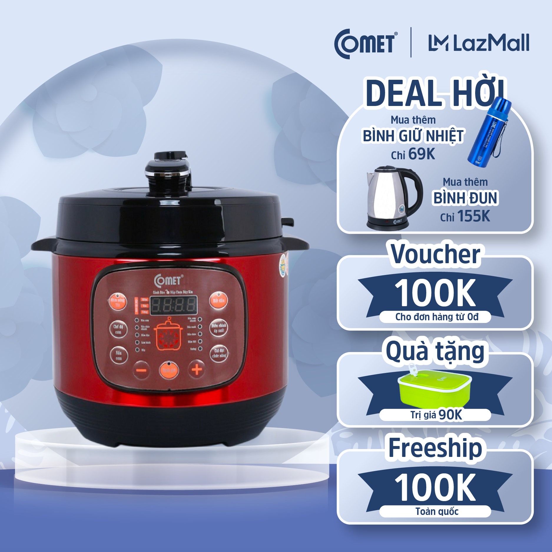 Nồi áp suất điện tử đa năng nắp rời COMET - CM6155 - 6.0L - Hàng Chính Hãng