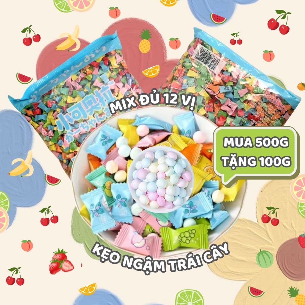 Tặng 100g kẹo ngậm vị trái cây mix 12 vị, kẹo the ngậm mát lạnh