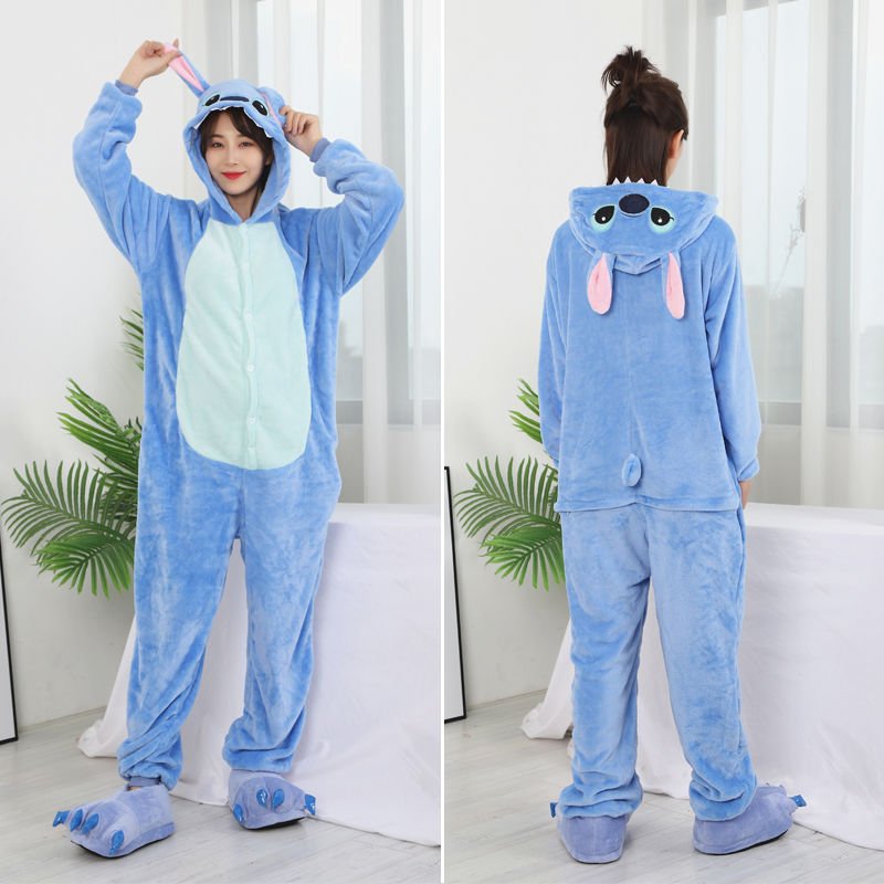 Bộ đồ stitch xanh áo liền thân hình thú cho người lớn chất nhung mềm mại dễ thương - desi