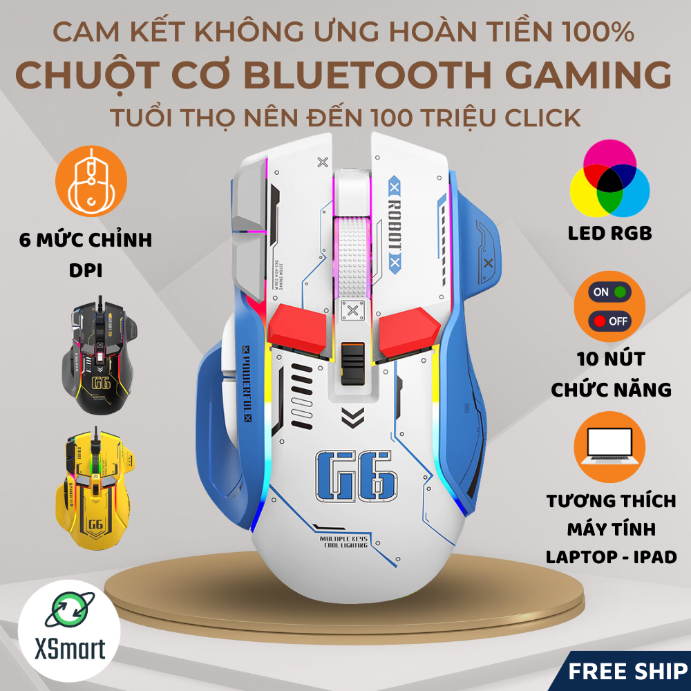 Chuột Không Dây Bluetooth G6 ESPORT GAMING Led Rgb 13 Chế Độ Thiết Kế Công Thái Học Pin Sạc Lithium