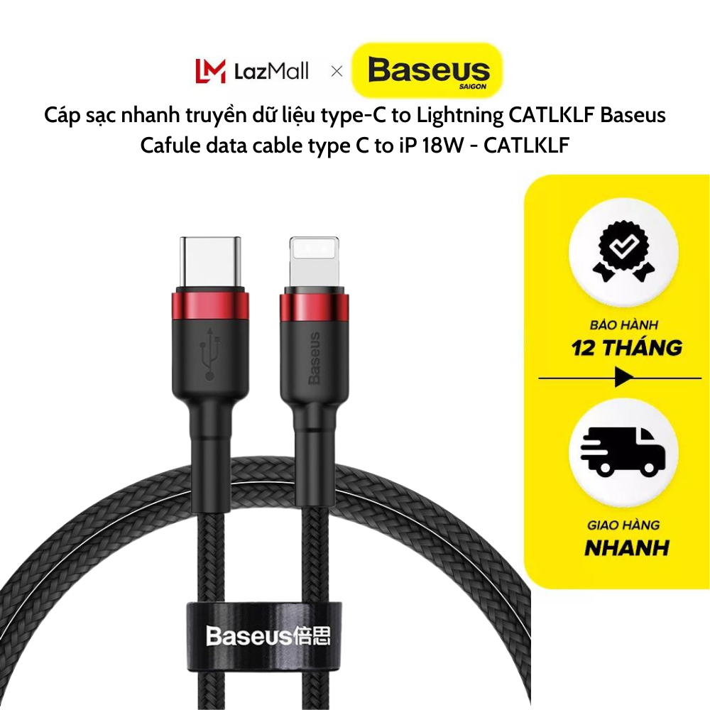 Cáp sạc nhanh truyền dữ liệu type-C to Lightning CATLKLF Baseus Cafule data cable type C to iP 18W Tương thích iphone ipad apple - CATLKLF
