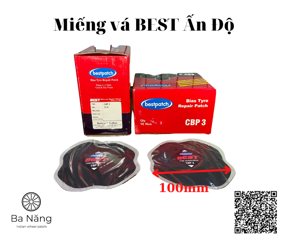 Miếng vá vỏ, vá lốp xe tải, máy cày, ôtô BEST CBP3 (100 x 100mm) bố chéo Giá 37,000 Đồng*Miễn phí vận chuyển