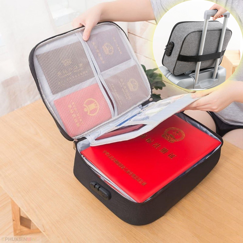 Cặp túi tài liệu có khóa số an toàn đựng máy tính laptop hồ sơ giấy tờ cỡ lớn, túi máy tính treo tay kéo vali có quai xách đa năng