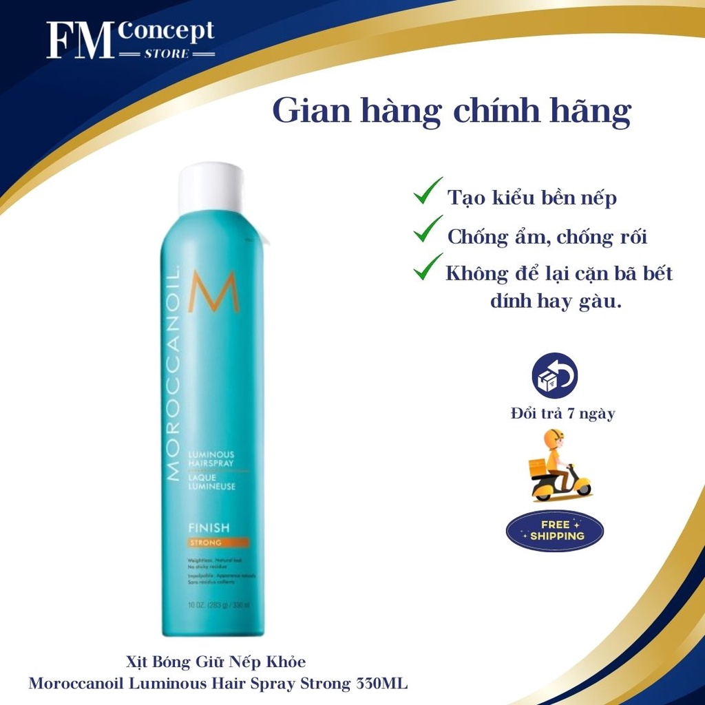 Morocanoil Gôm Xịt tạo kiểu - Xịt bóng giữ nếp chắc Luminous Hairspray Strong dành cho mọi loại tóc 330ml- FM CONCEPT
