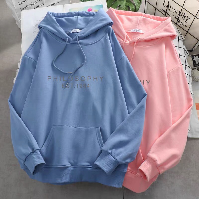 áo hoodie nỉ mũ form rộng mặc đi học đi chơi , in chữ philosophy chất nỉ cotton 2 lớp dày dặn hàng đẹp