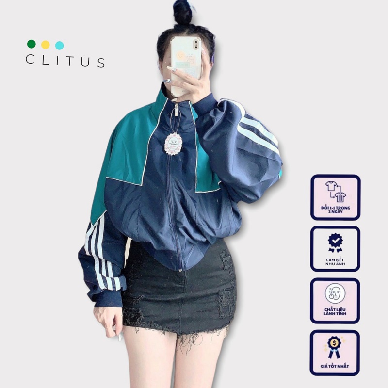 Ao khoac dù nhẹ nữ phối vai chất liệu 2 lớp túi khóa rộng - clitus fashion