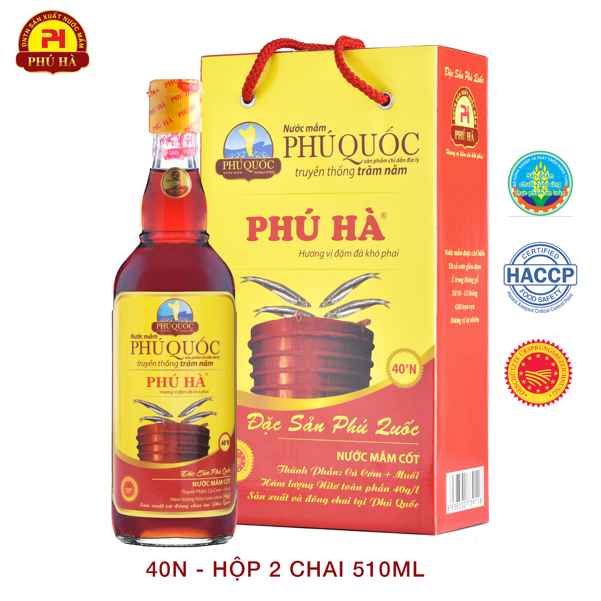 Nước mắm truyền thống phú quốc phú hà hộp 2 chai 510ml 40n