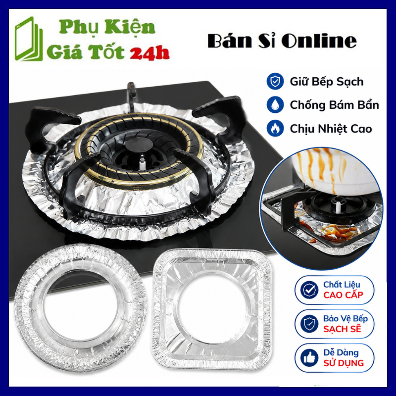 SET 10 Tấm Lót Bếp Nhôm Bạc Chống Dầu Mỡ Siêu Tiện Lợi - Miếng Nhôm Tròn Vuông Lót Kiềng Bếp Chịu Nhiệt, Ngăn Thức Ăn Trào Đa Năng - Miếng Lót Bếp Ga Giữ Sạch Dùng 1 Lần
