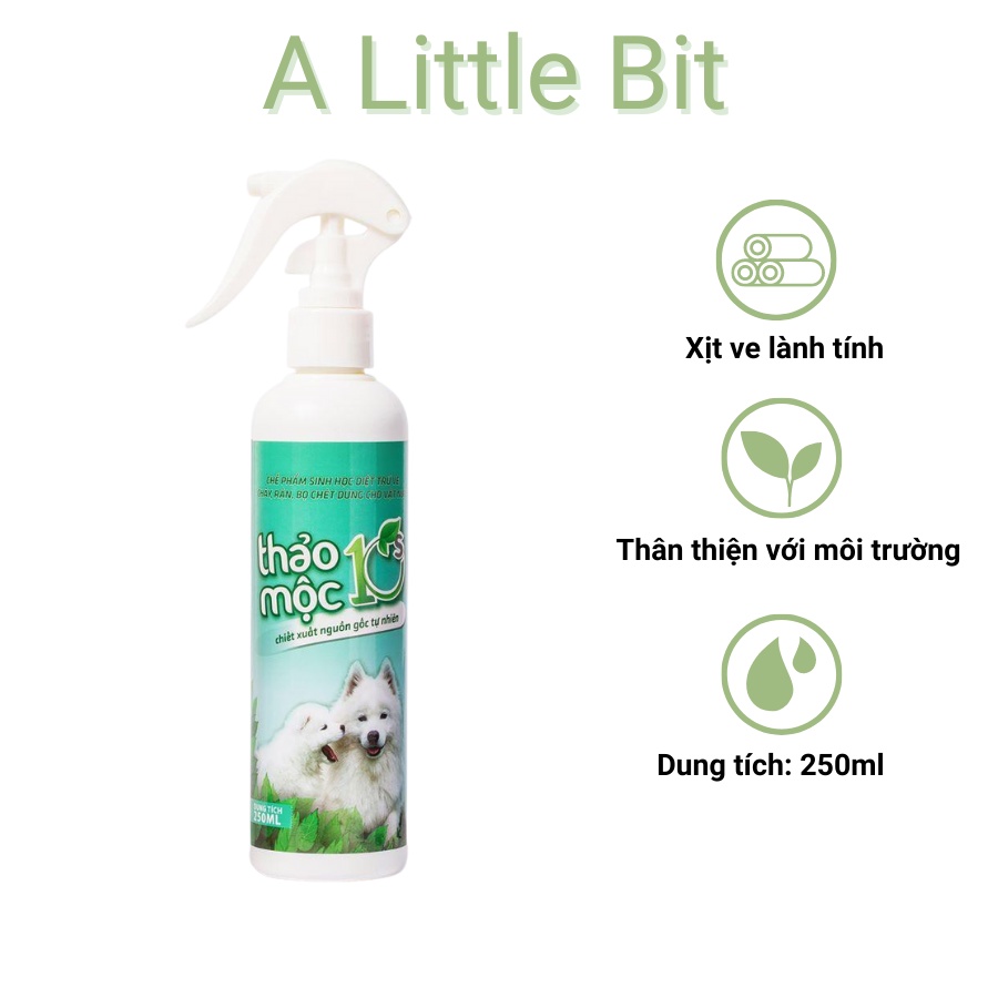 Xịt muỗi côn trùng Thảo Mộc 10S dành cho Thú Cưng, diệt ký sinh trùng, tinh dầu thảo mộc tự nhiên 100% an toàn.