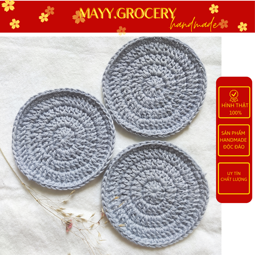 Đế lót cốc, miếng lót ly thấm nước hình tròn handmade từ len