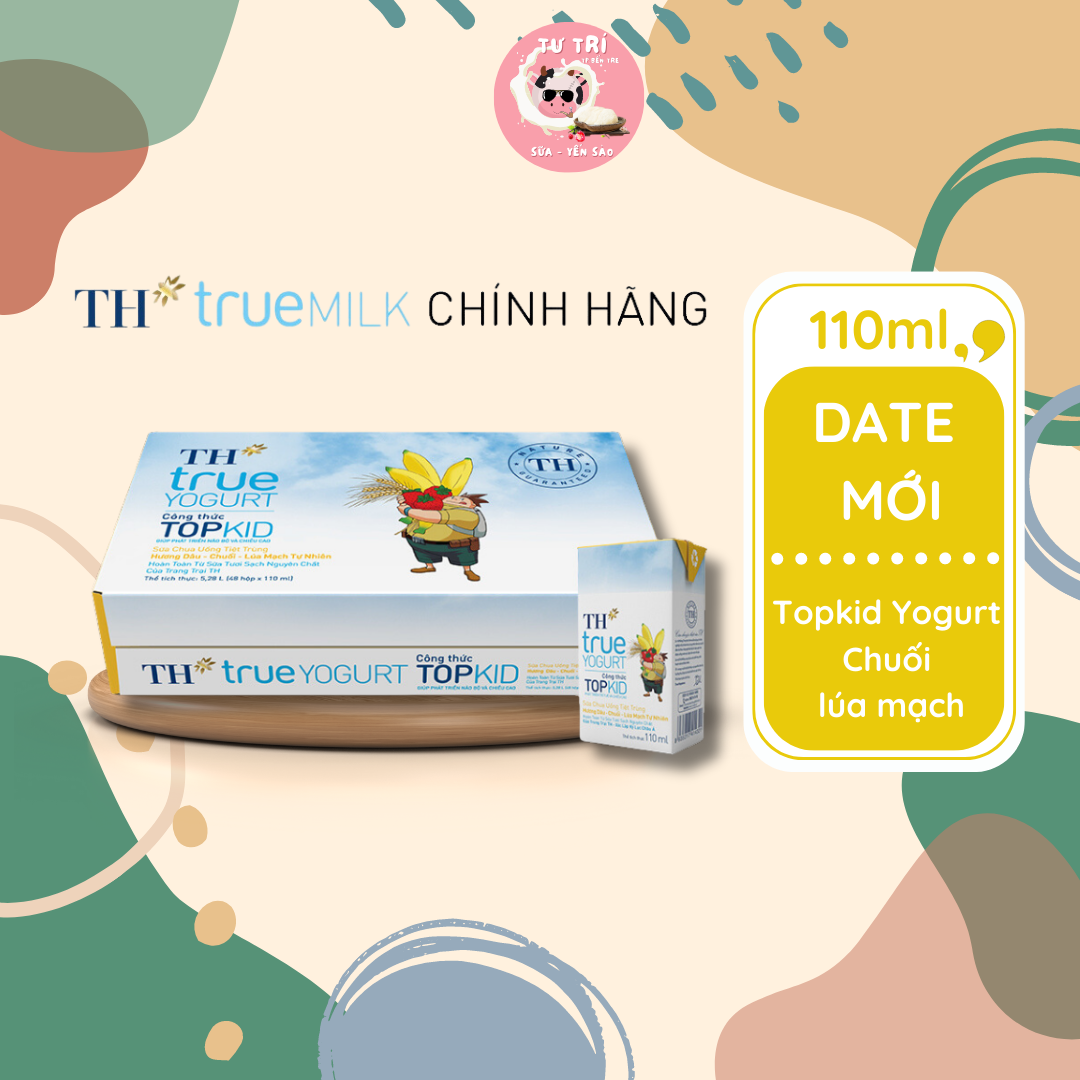 Sữa TH True Milk Yogurt Topkid hương chuôi lúa mạch 110ml dạng sữa chua uống thùng 48 hộp. Date luôn mới.