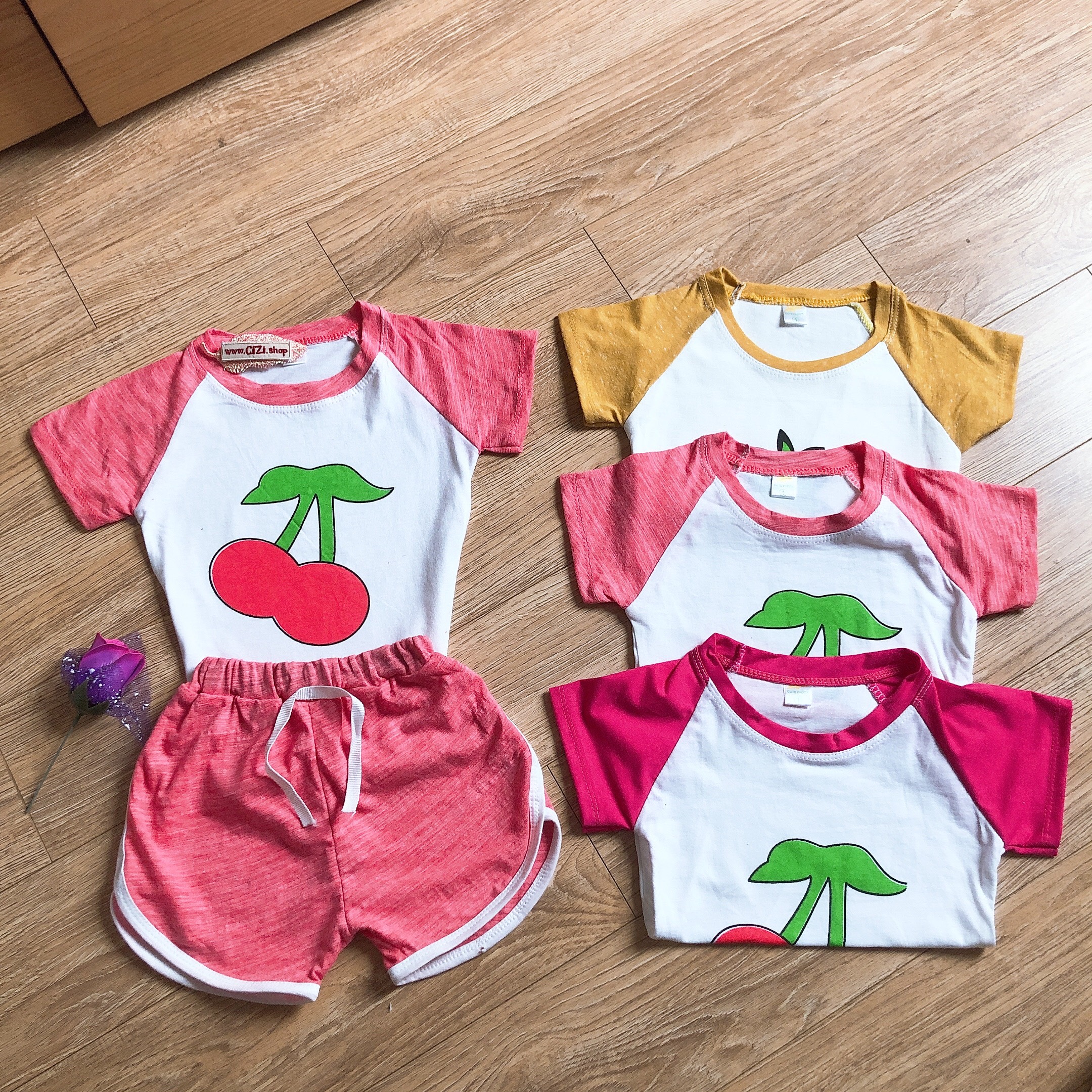 Bộ cộc tay hoa quả cho bé gái, bộ mặc nhà cho bé gái, sét bộ hoa quả cho bé gái CiZi.shop