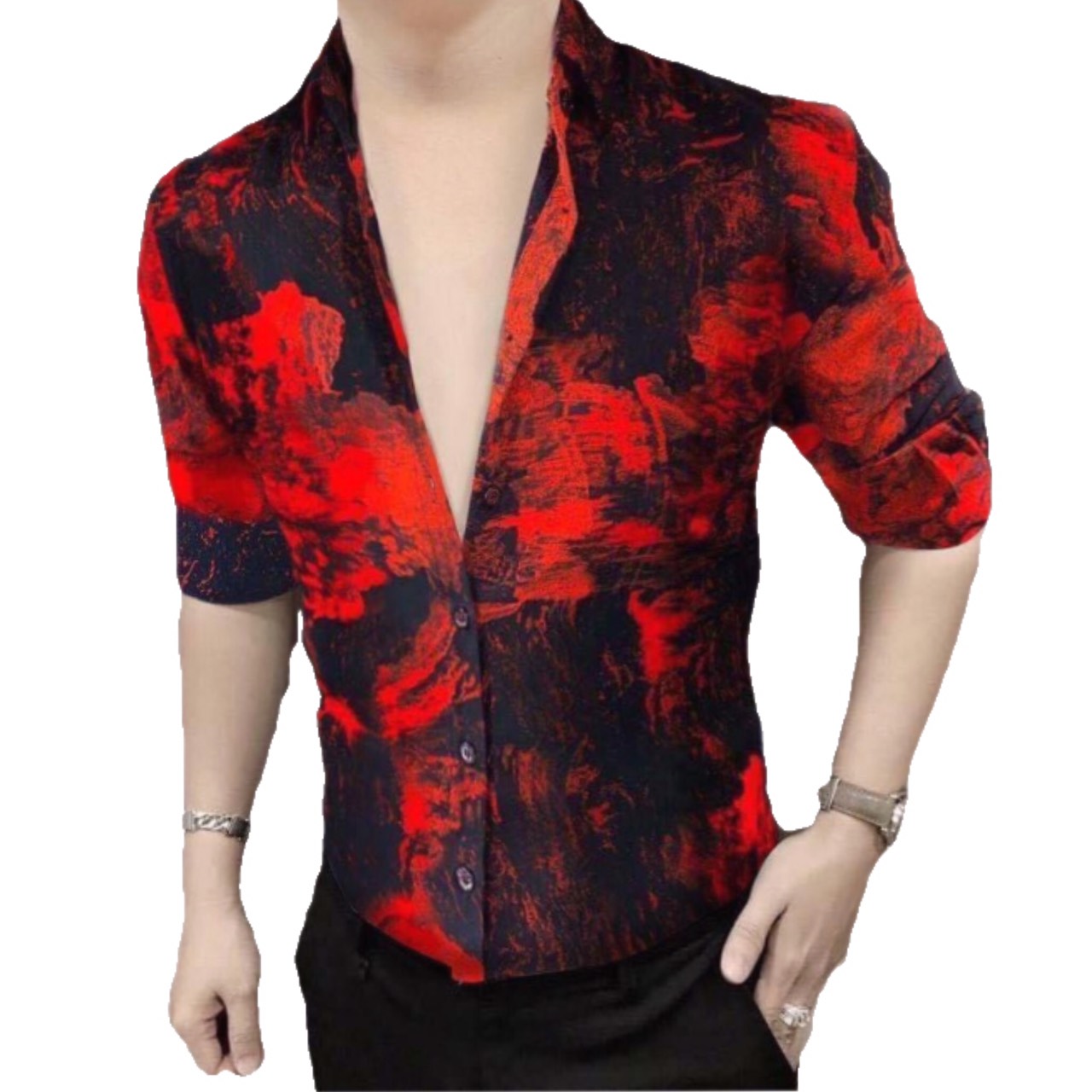Áo so mi nam phôi hinh hộp màu đỏ quá đẹp3215