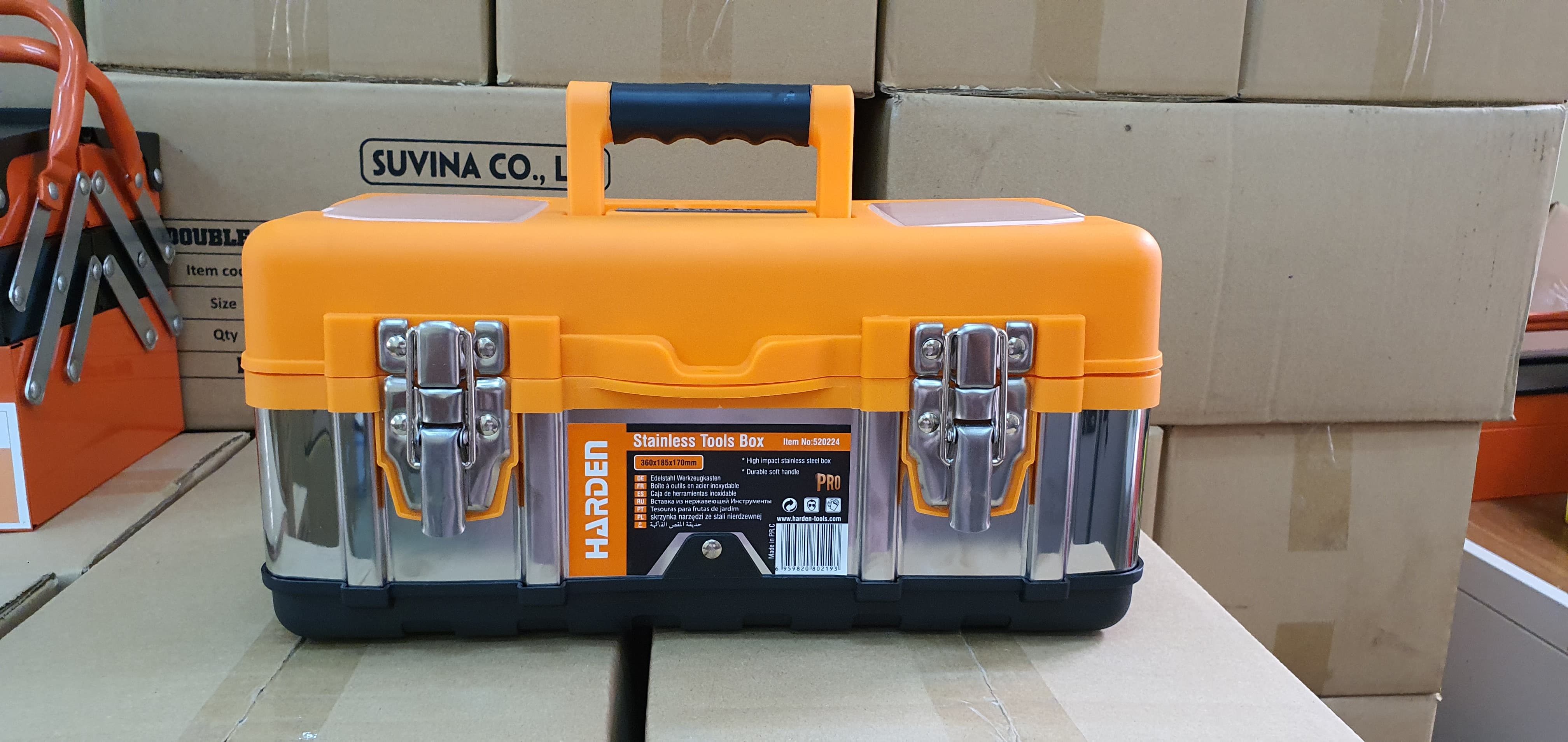 Hộp Đựng Dụng Cụ, Hộp Đựng Đồ Nghề Đa Năng Cỡ Lớn Nhựa ABS HARDEN 520224 - Siêu Chịu Lực, Siêu Dày - Thân Hộp Bọc Inox, Khóa Kim Loại, Bề Mặt Nhẵn Mịn, Chống Xước, Chống Ăn Mòn - 36x18x17cm - Hàng