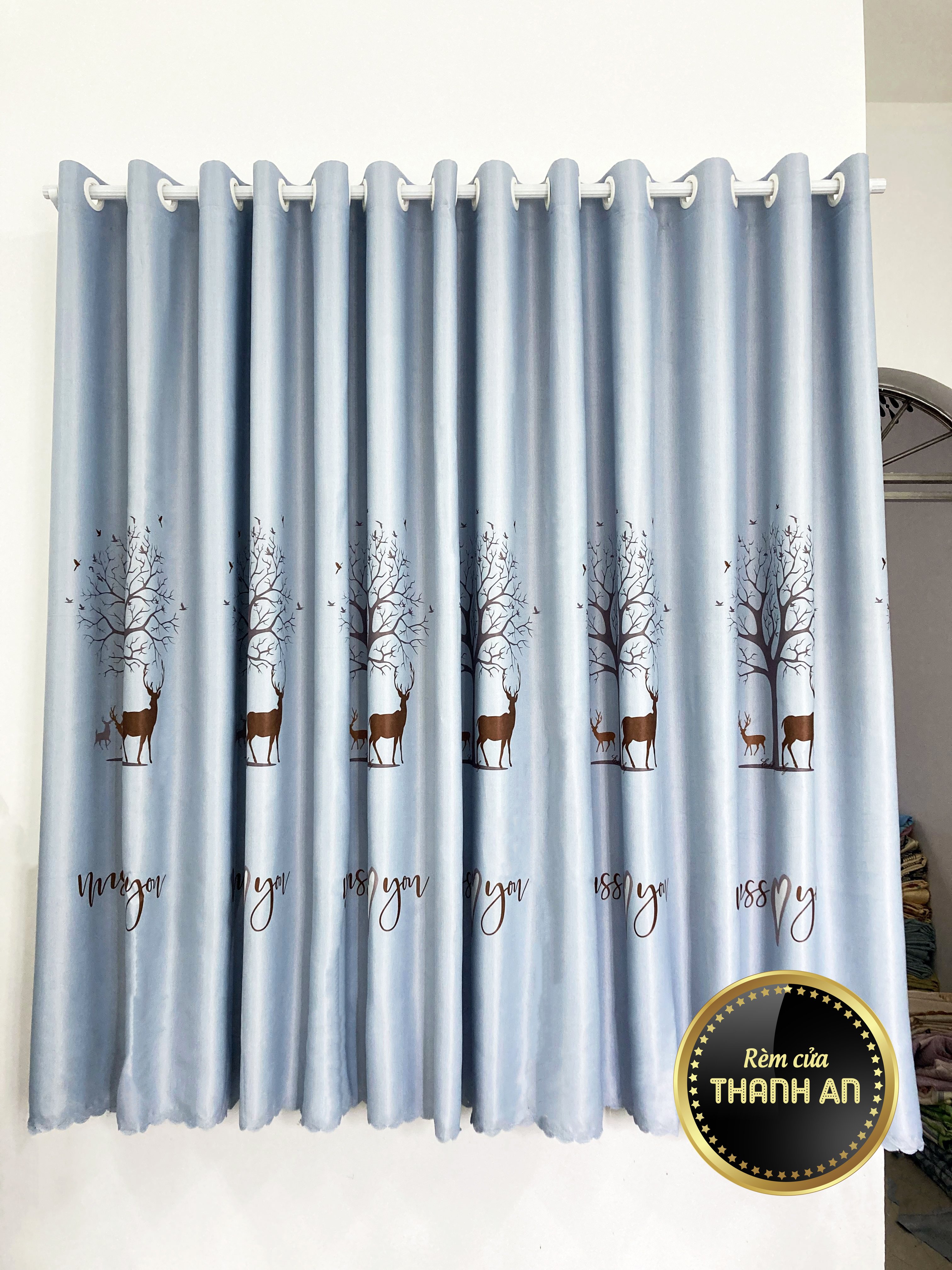 TA014 Rèm cửa chính, rèm cửa sổ, rèm cửa phòng ngủ, rèm trang trí, rèm ngăn phòng, rèm decor vải gấm 3 lớp chống nắng cao cấp họa tiết hươu sao
