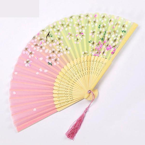 Quạt cổ trang dây tuyến hồng phấn xanh lá  đồ cổ trang trung quốc cổ phong cổ đại cầm tay