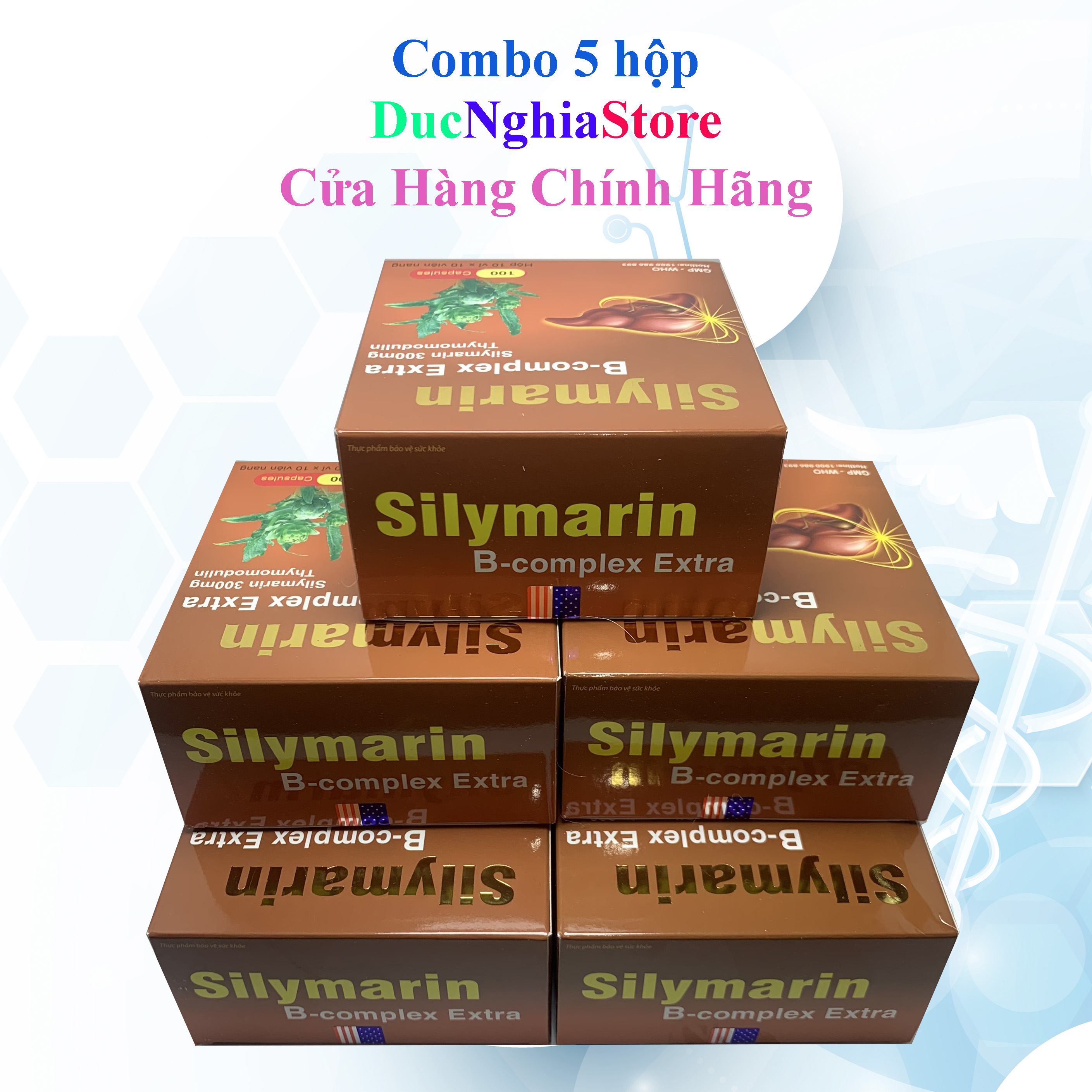Combo 5 hộp - Bổ gan Silymarin B-complex Extra giải độc gan, hạ men gan - Hộp 100 viên