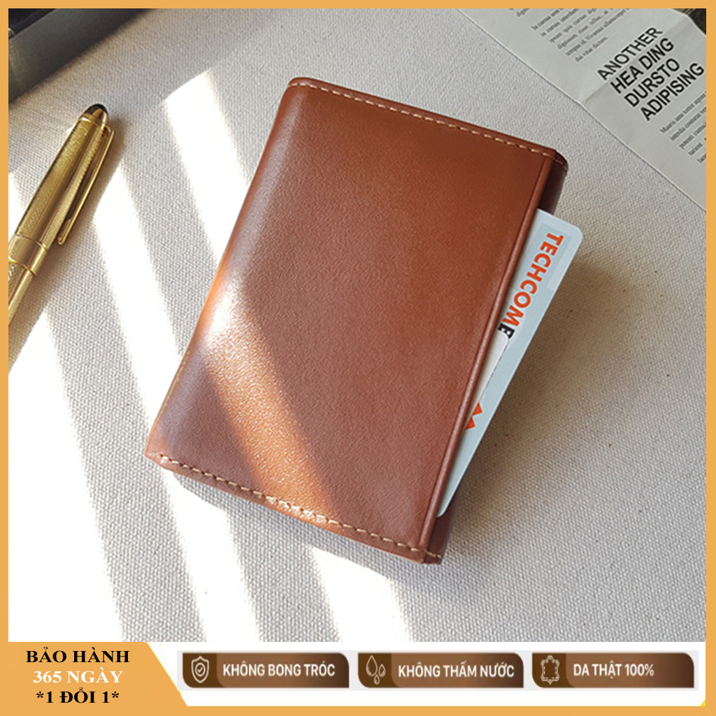 Bóp nam da bò thật đựng tiền thẻ giấy tờ xe CKV.3GA , Ví nam da bò kiểu ví 3 gấp nhiều ngăn, bóp da nam da bò bền đẹp sang trọng có khuy bấm phong cách thời trang nam Hàn Quốc