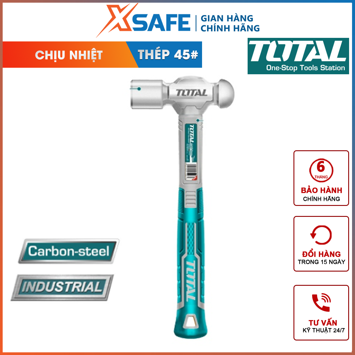 Búa đầu tròn 450g Total THRBPH0166 | đầu búa được đúc rèn nguyên khối, chịu nhiệt, thép cacbon 45# - dùng trong việc gõ vật dụng và gò kim loại.