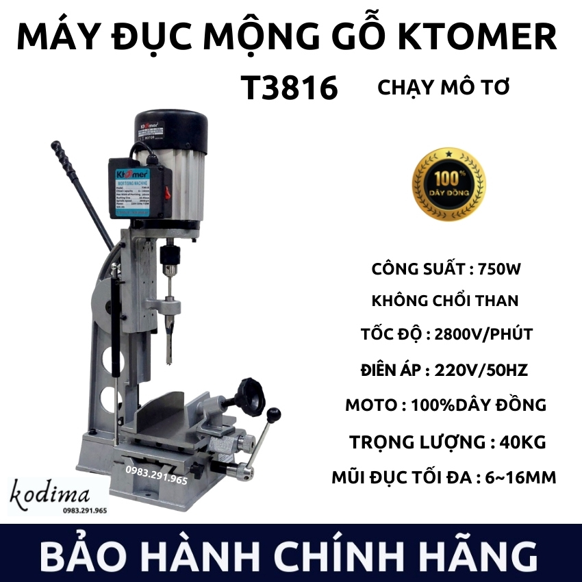 Máy đục mộng vuông Ktomer - T3816 Chạy mô tơ từ - KODIMA