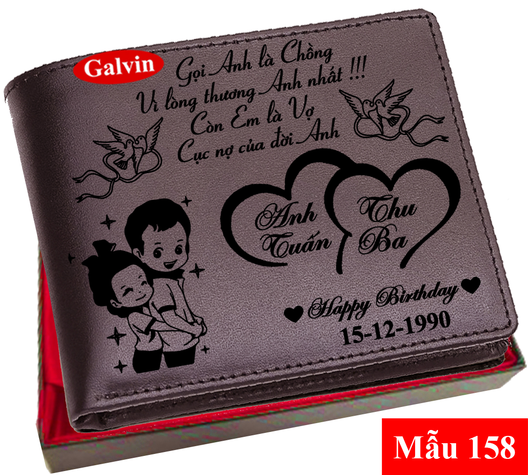 Ví nam da khắc tên /Ví nam khắc hình/Ví nam da bò cao cấp thương hiệu Galvin
