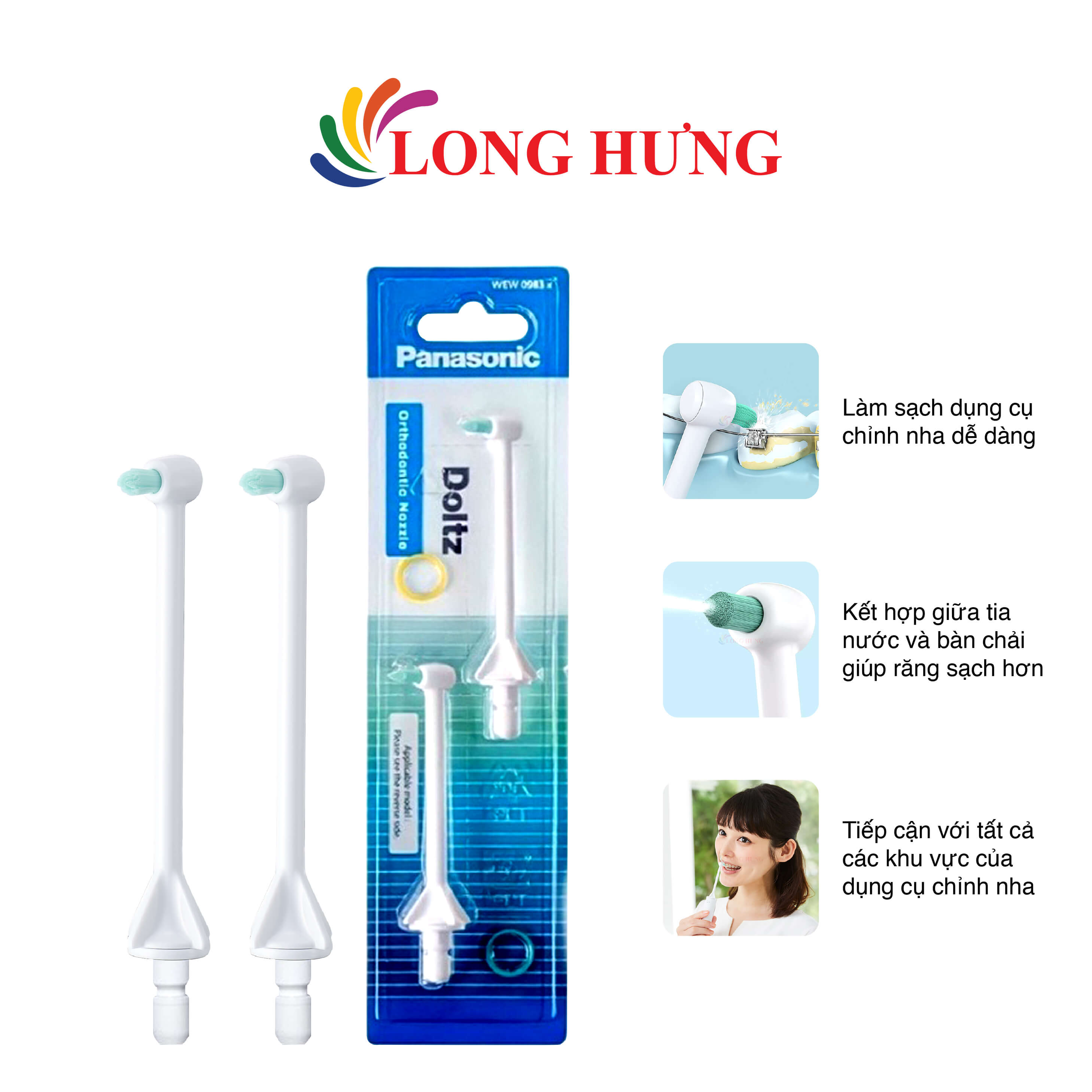 Đầu xịt thay thế máy tăm nước vệ sinh răng miệng Panasonic EW1511/EW1211/EW-DJ10 WEW0984W251 - Hàng chính hãng - Dễ dàng loại bỏ mảng bám thức ăn, làm sạch dụng cụ chỉnh nha dễ dàng