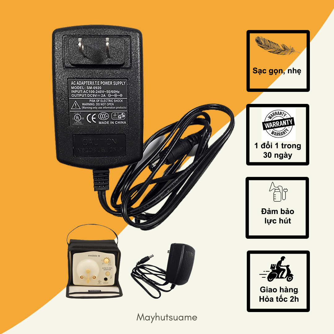 Dây Adapter sạc máy hút sữa Medela Pump In Style Advenced 220V cắm trực tiếp 9V - 2A