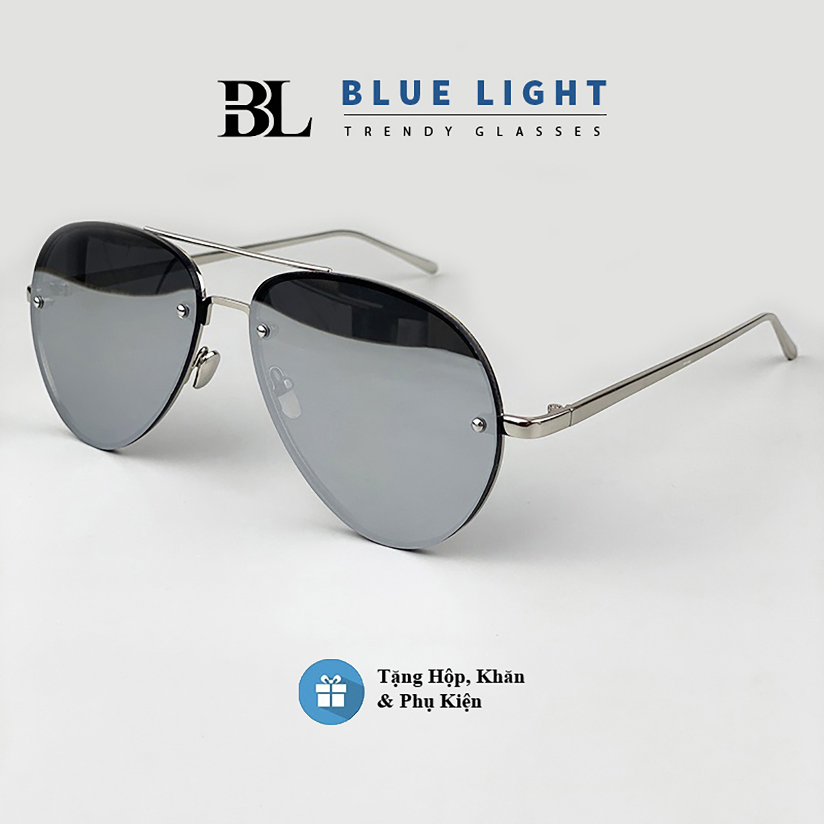 Kính Râm Mát Nam Nữ Phi Công Tráng Gương Gọng Khoan Full Đen Nâu Trà Phong Cách - BLUE LIGHT